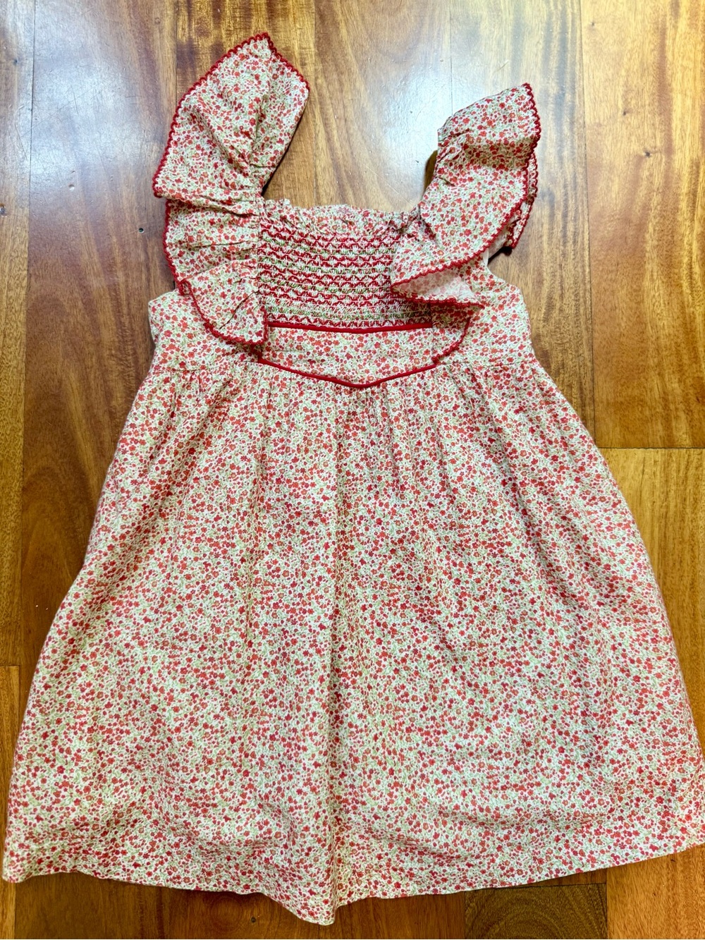 Pepa London Girls Red Floral Smocked Dress with Ruffled Straps